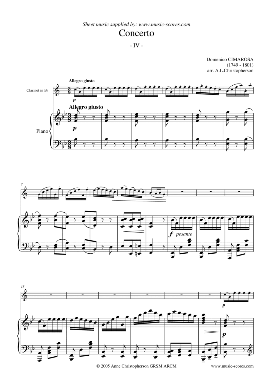 Cimarosa Allegro Giusto - 4th movement from Oboe Concerto - Clarinet and Piano (arr. Anne L Christopherson GRSM ARCM)