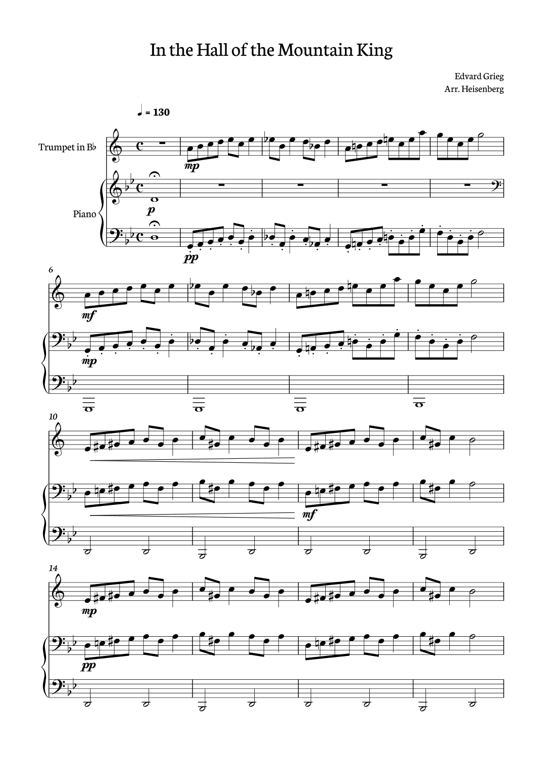 In the Hall of the Mountain King for Trumpet (arr. Heisenberg)