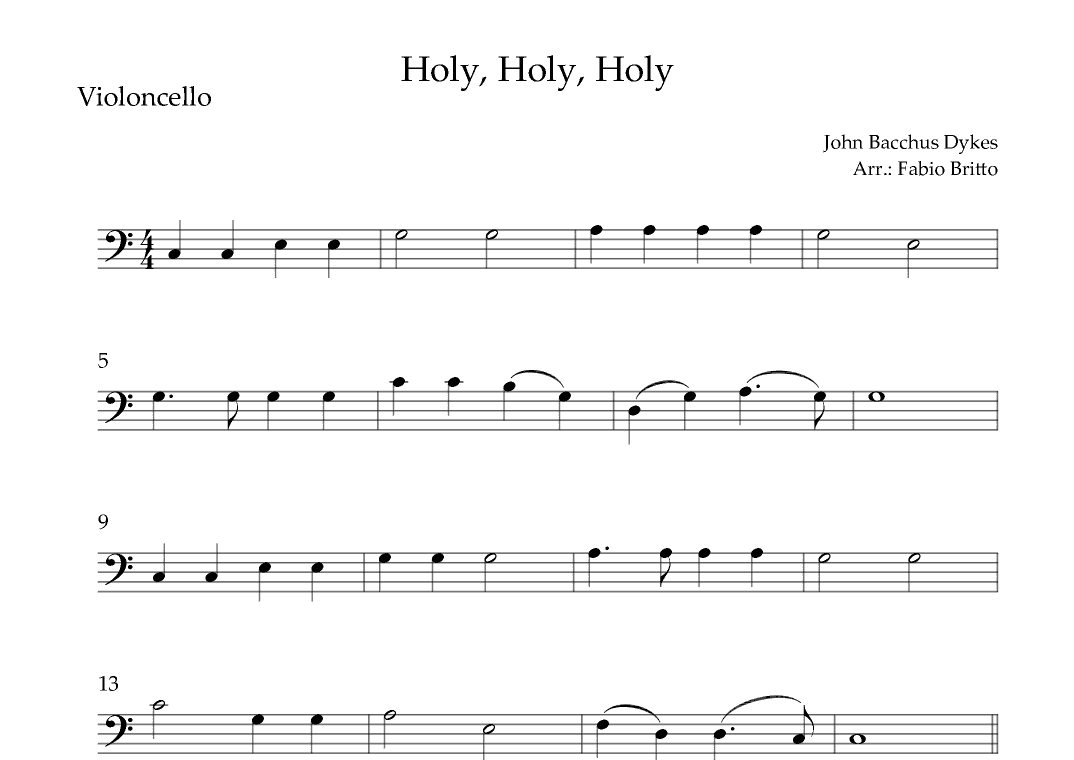 Holy, Holy, Holy (Traditional Christian Song) for Cello Solo (arr. Fabio Britto)