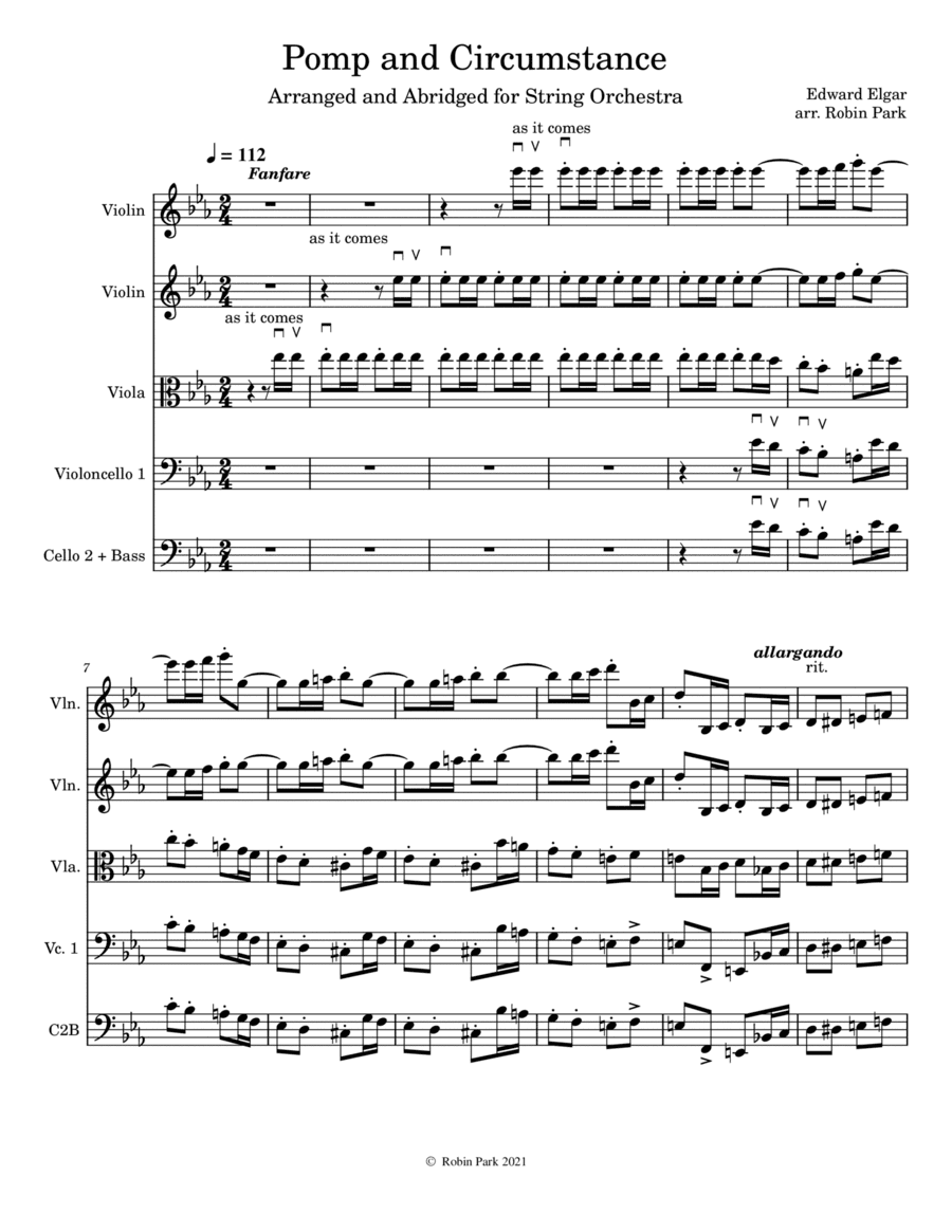 Pomp and Circumstance for String Orchestra (Abridged) (arr. Robin Park)