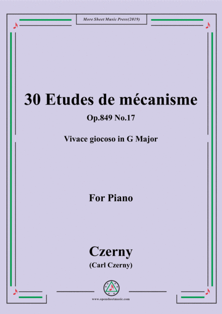 Czerny-30 Etudes de mécanisme,Op.849 No.17,Vivace giocoso in G Major,for Piano (arr. MSM)