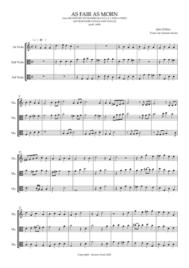 AS FAIR AS MORN - John Wilbye - Viola trio - Score and Parts (arr. Gerson Arrais)
