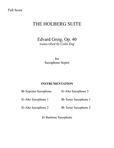 The Holberg Suite for Saxophone Septet (arr. Colin Eng)