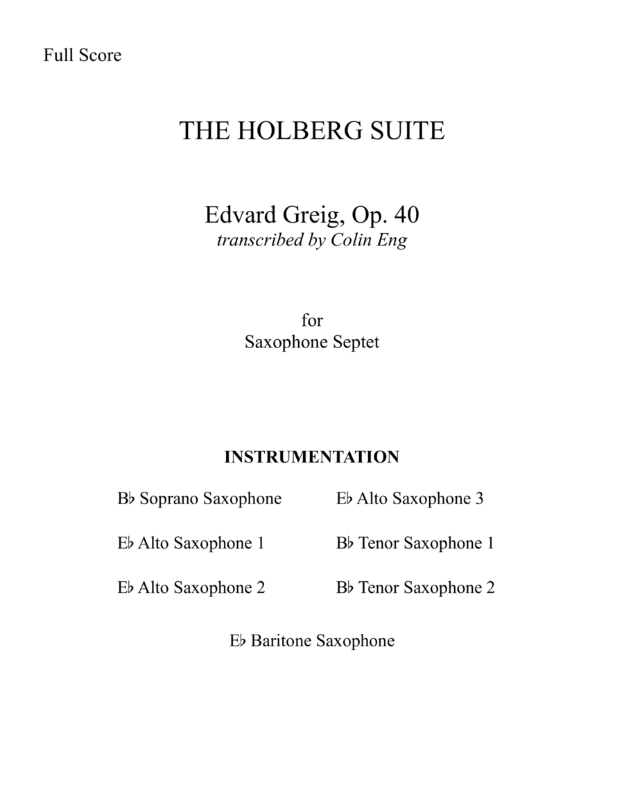 The Holberg Suite for Saxophone Septet (arr. Colin Eng)