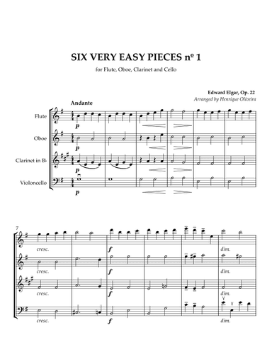Six Very Easy Pieces nº 1 (Andante) - For Flute, Oboe, Clarinet and Cello (arr. Henrique Oliveira)