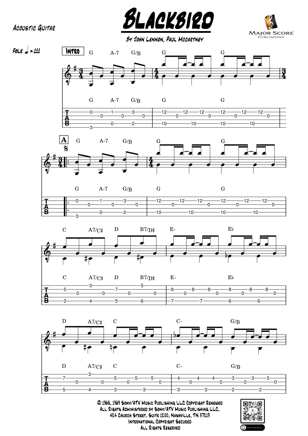 Blackbird (arr. MAJOR SCORE PUBLISHING TM.)