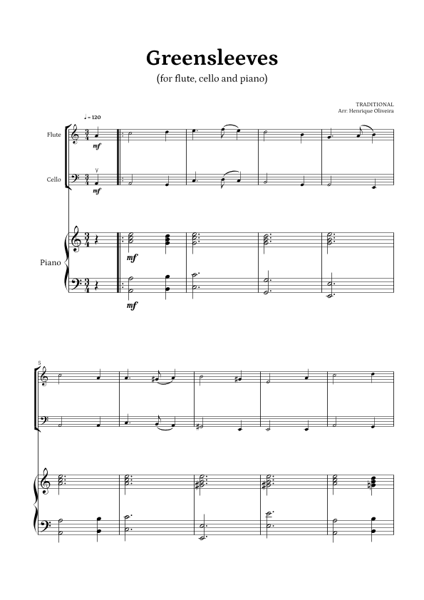 What Child Is This? (Greensleeves) - for flute, cello and piano (arr. Henrique Oliveira)