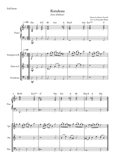 Rondeau (from Abdelazer) for Brass Trio and Piano Accompaniment with Chords (arr. Fernando Britto)