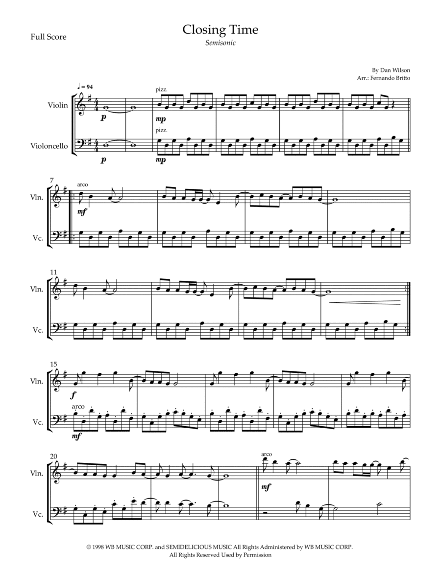 Closing Time (arr. Fernando Britto)