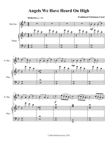 Angels we have heard on high: E flat saxes (alto, baritone)/piano (arr. Meri Dolevski)