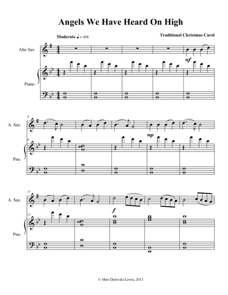 Angels we have heard on high: E flat saxes (alto, baritone)/piano (arr. Meri Dolevski)