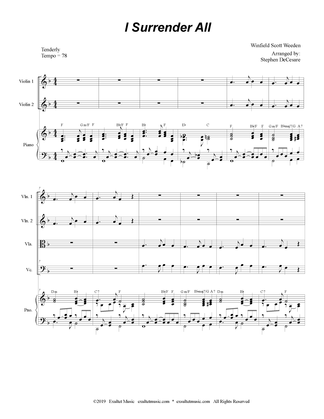 I Surrender All (String Quartet and Piano) (arr. Stephen DeCesare)