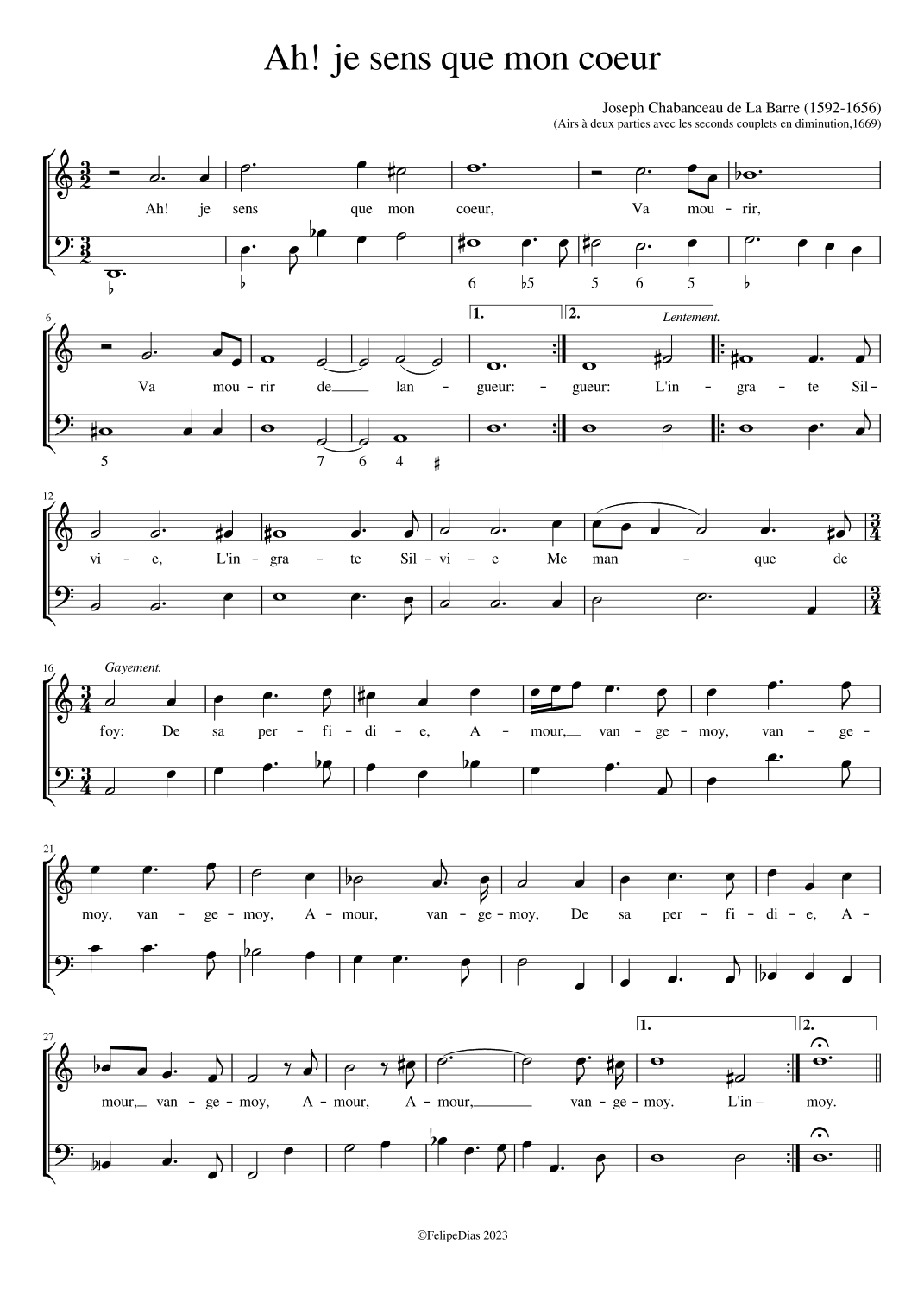 Ah! je sens que mon coeur (arr. Early Music Scores)