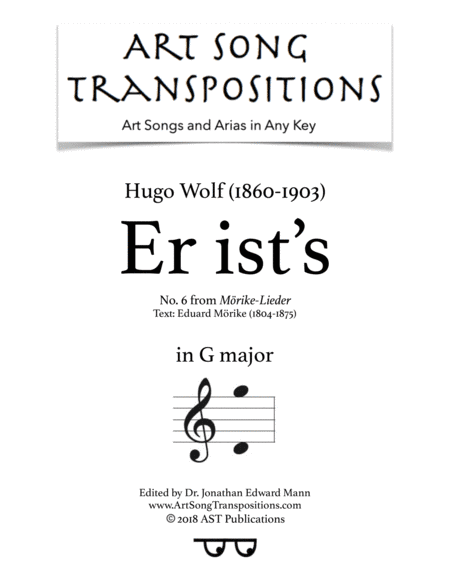 WOLF: Er ist's (transposed to G major) (arr. ArtSongTranspositions.com)