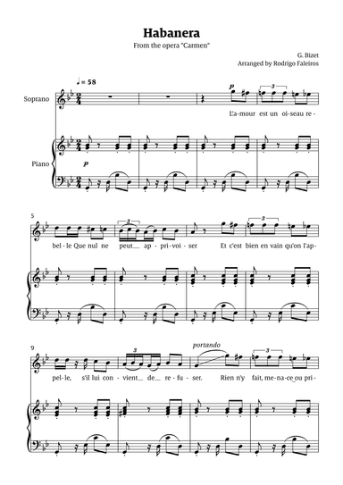 Habanera (for soprano - G minor/major) (arr. Rodrigo Faleiros)