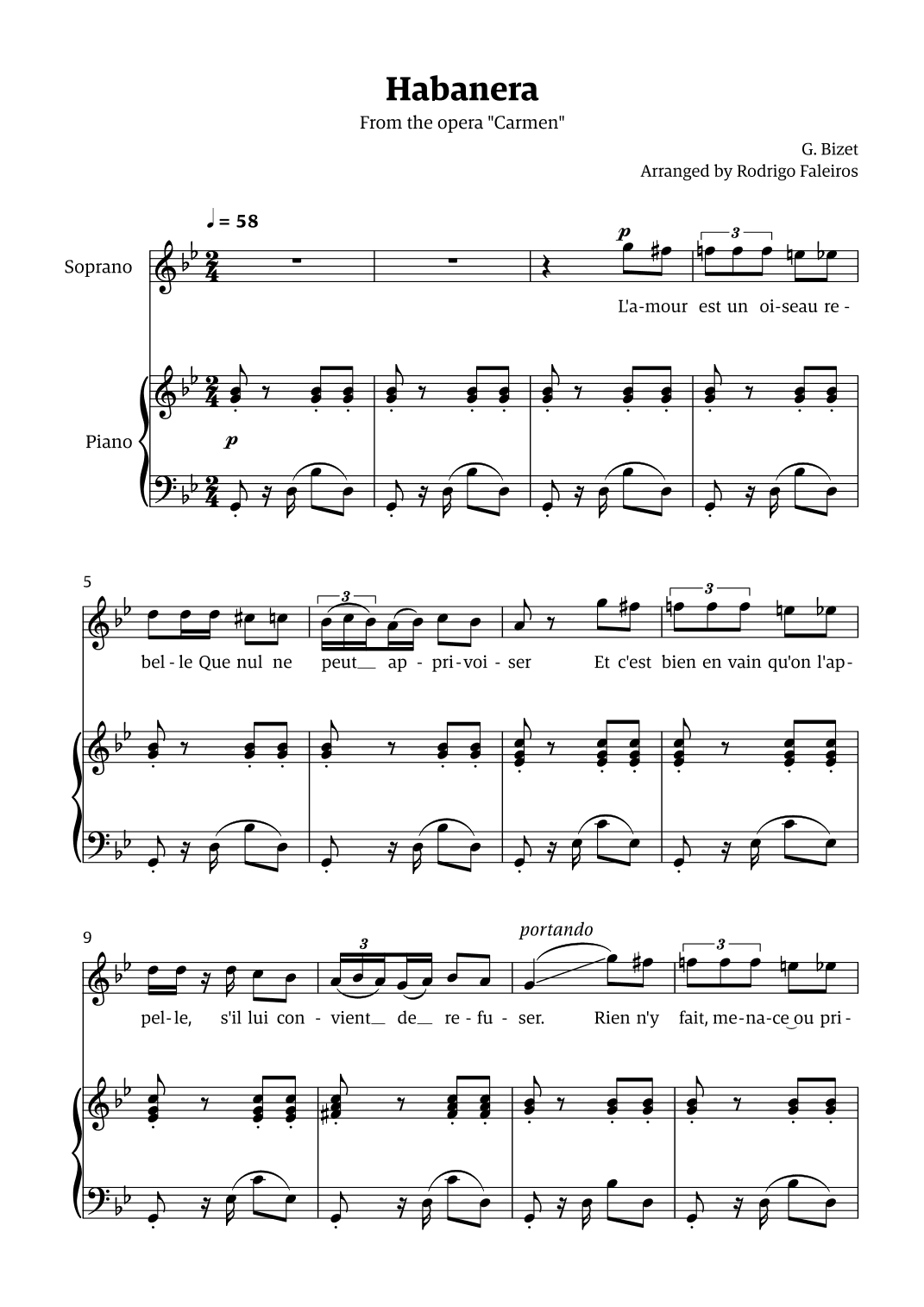 Habanera (for soprano - G minor/major) (arr. Rodrigo Faleiros)