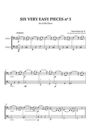 Six Very Easy Pieces nº 3 (Andante) - Cello Duet (arr. Henrique Oliveira)