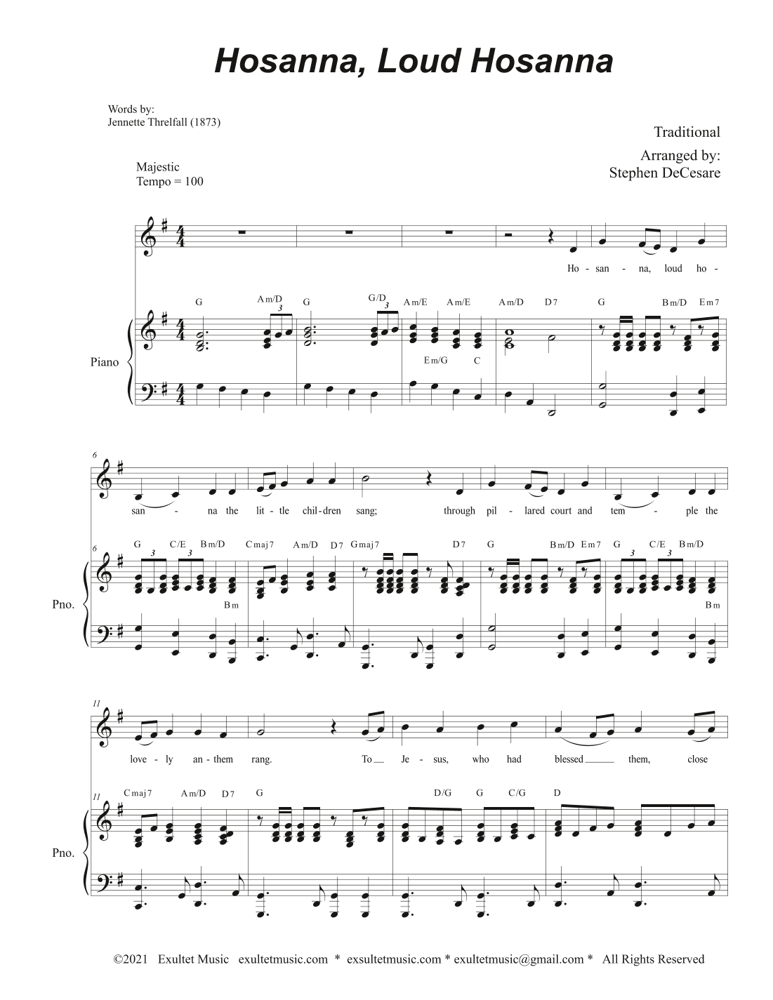 Hosanna, Loud Hosanna (Vocal Solo - Piano accompaniment) (arr. Stephen DeCesare)