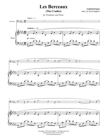 Les Berceaux for Trombone & Piano (arr. Jason Beghtol)