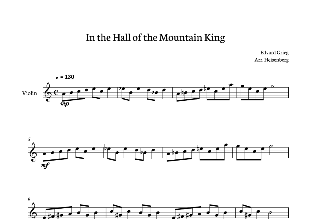 In The Hall of The Mountain King for Violin (arr. Heisenberg)