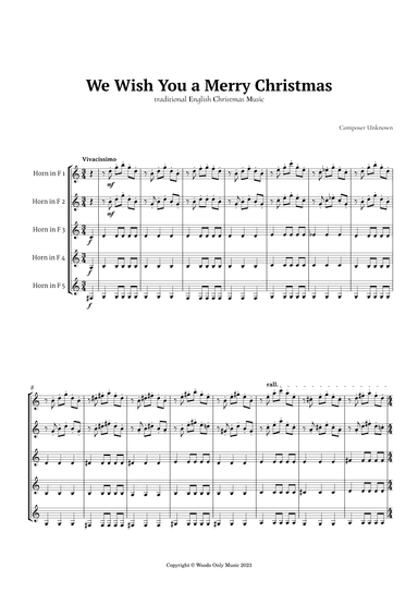 We Wish You a Merry Christmas for French Horn Quintet (arr. Ander)