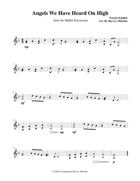 Angels We Have Heard on High for Solo Mallet Percussion (arr. Harvey Minchin)