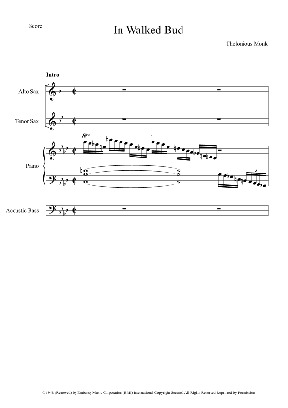 In Walked Bud (arr. The Sheet Music Library)