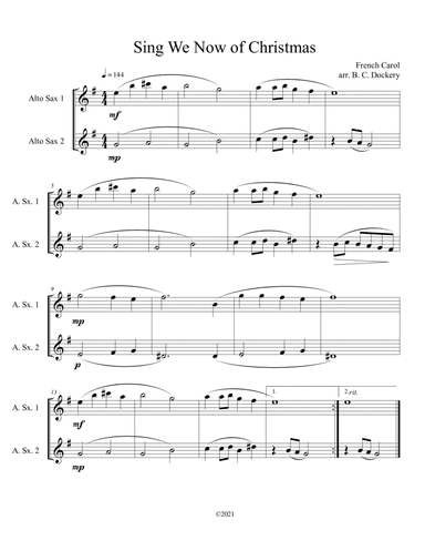 Sing We Now of Christmas (Alto Sax Duet) (arr. B. C. Dockery)