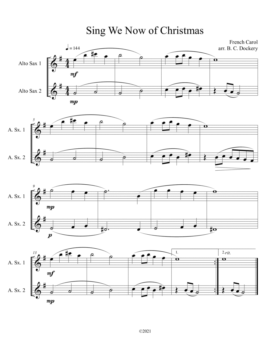 Sing We Now of Christmas (Alto Sax Duet) (arr. B. C. Dockery)
