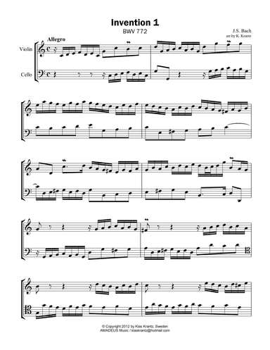 Invention No. 1, C Major for violin and cello (arr. K. Krantz)