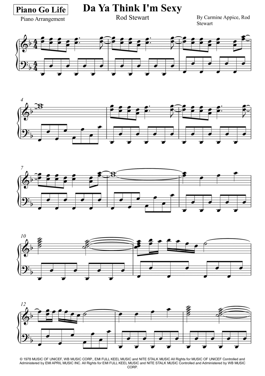 Da Ya Think I'm Sexy (arr. Piano Go Life)
