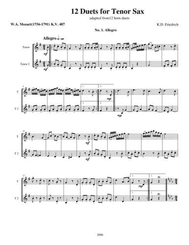 Twelve Mozart Duets (arr. Kenneth D. Friedrich)
