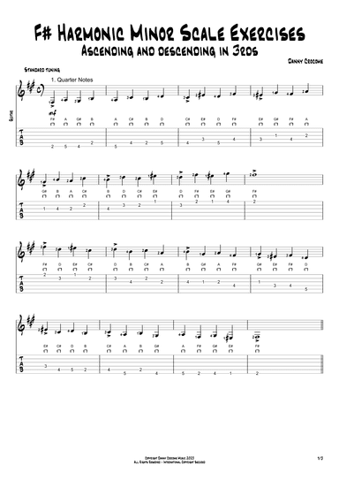 F# Harmonic Minor Scale Exercises - Ascending and Descending in 3rds