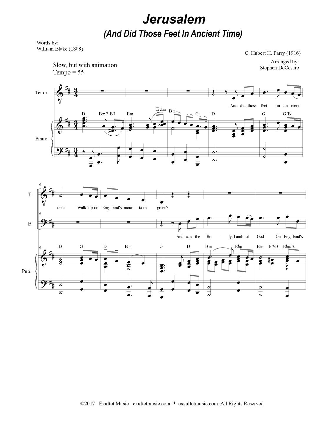Jerusalem (2-part choir - (TB) (arr. Stephen DeCesare)