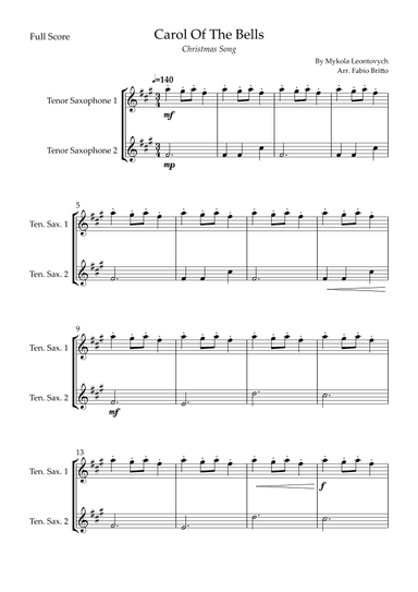 Carol Of The Bells (Christmas Song) for Tenor Saxophone Duo (arr. Fabio Britto)