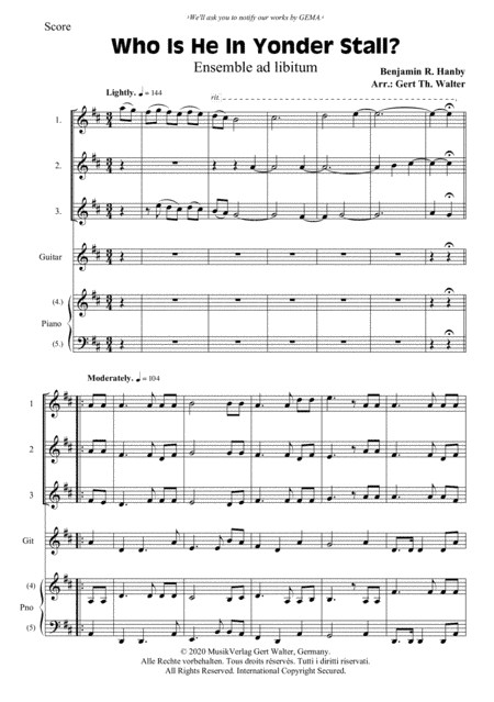 Who Is He In Yonder Stall? (arr. Gert Th. Walter)