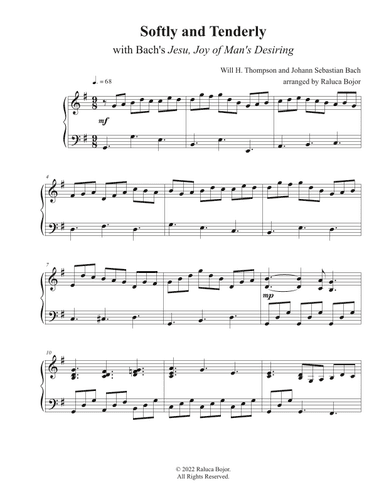 Softly and Tenderly (with Bach's Jesu Joy of Man's Desiring) advanced piano (arr. Raluca Bojor)