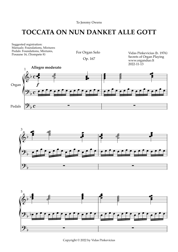 Toccata on Nun danket alle Gott, Op. 167 (Organ Solo) by Vidas Pinkevicius