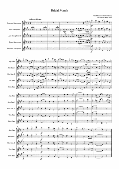 Bridal March for Saxphone Quintet - Wedding March (arr. Sonora Ma)