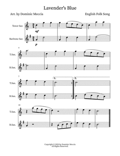 Lavender's Blue- Tenor Sax and Bari Sax Duet (arr. Dominic Meccia)