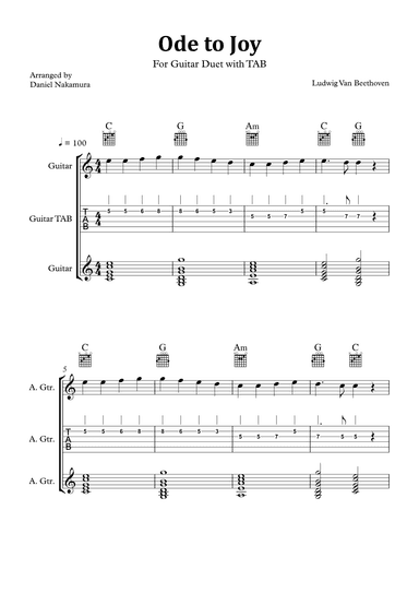 Ode to Joy (Easy Guitar Duet with TAB) (arr. Daniel Nakamura)