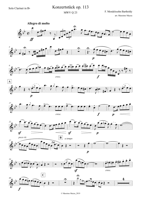 F. Mendelssohn Bartholdy Konzertstück op. 113 for Clarinet, Basset Horn and Orchestra – Transcrip (arr. Massimo Mazza)