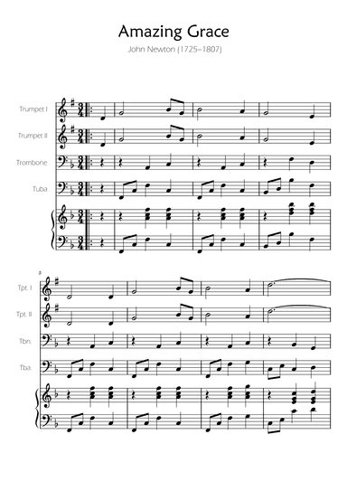 Amazing Grace - Brass Quartet w/ Piano Accompaniment (arr. Ygor Nunes)