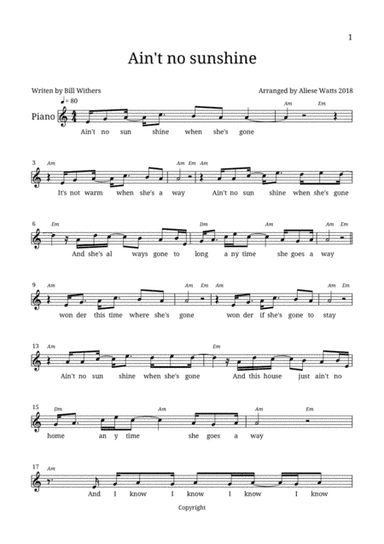 Ain't No Sunshine (arr. Aliese Watts)