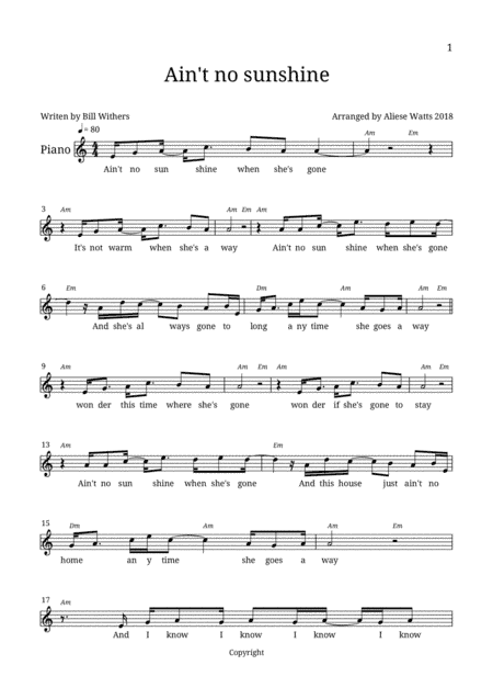 Ain't No Sunshine (arr. Aliese Watts)