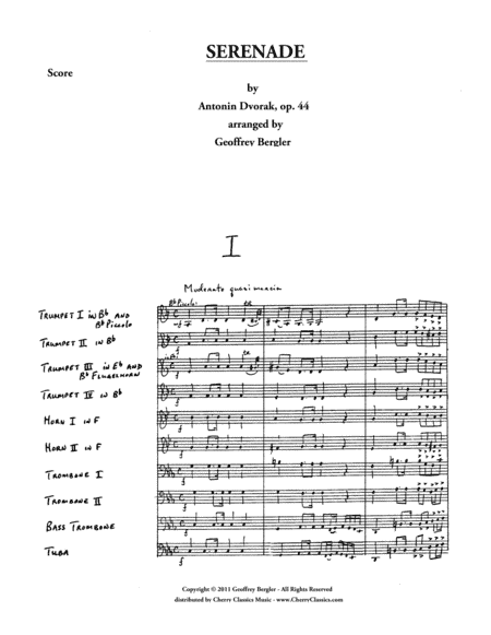 Serenade, Op. 44 for 10-part Brass Ensemble (arr. Bergler, Geoffrey)