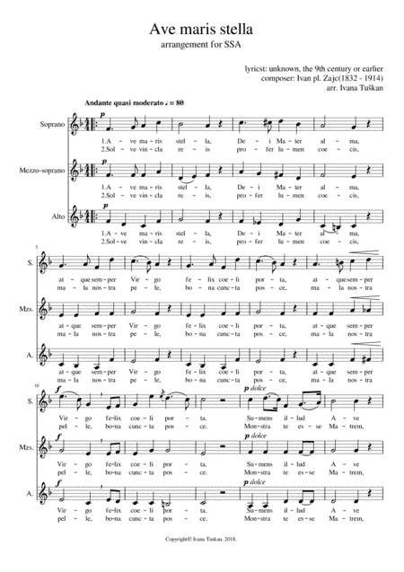 Ivan Zajc: Ave maris stella for SSA a cappella (arr. Ivana Tuškan)