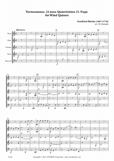 Turmsonaten. 24 neue Quatrizinien 23. Fuga for Wind Quintet (arr. Mikio Kamada)