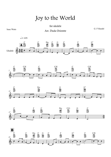 Joy to the World (C major - TABS - no lyrics) (arr. Duda Oriontte)