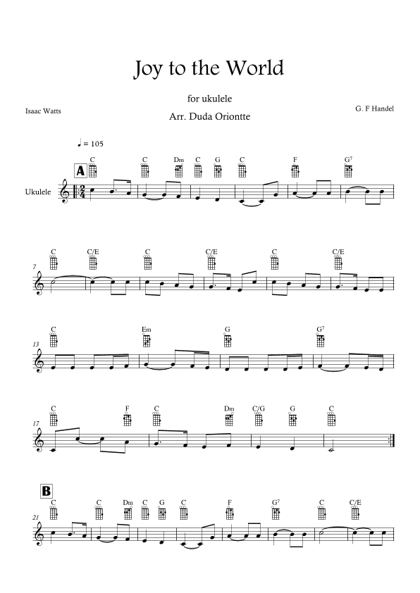 Joy to the World (C major - TABS - no lyrics) (arr. Duda Oriontte)